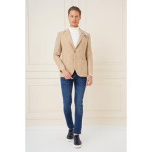 Efor Erkek Slim Fit Çift Yırtmaç Torba Cepli %100 Yün Bej Ceket C 689