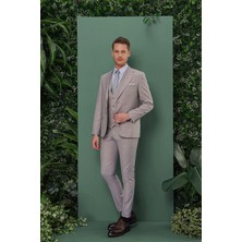 Efor Erkek Slim Fit Mono Yaka Düz Gri Yelekli Takım Elbise TK 871