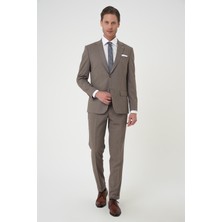 Slim Fit Çift Yırtmaç Dokulu Esnek Klasik Vizon Takım Elbise Tk 915