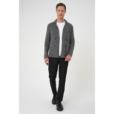 Efor Kruvaze İlikleme Torba Cep Koyu Gri Örme Triko Ceket 01