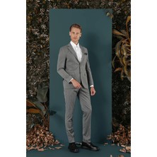 Efor Erkek Slim Fit Çift Yırtmaç Yünlü Çizgili Gri Ceket C 652