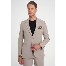 Slim Fit Mono Yaka Fleto Cepli Çift Yırtmaçlı Casual Vizon Ceket C 710