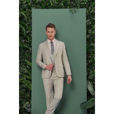 Efor Erkek Slim Fit Mono Yaka Düz Çağla Yelekli Takım Elbise TK 871