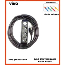 Viko Araç Şarjı Uyumlu (1-15 Metre Arası) 3x2.5 Bakır Hes Kablolu Anahtarlı Çocuk Korumalı Uzatma Seyyar.