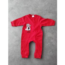 Fil Resim Bisiklet Yaka Uzun Kollu Patisiz Pamuklu Fermuarlı Tulum