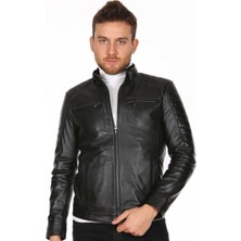 Hakiki Deri Siyah Spor Hakim Yaka Erkek Deri Ceket