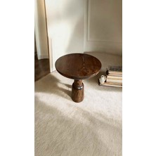 Simillo Home & Living Ceviz Renk Masif Ahşap Yan Sehpa – Tekli Doğal Mantar Sehpa