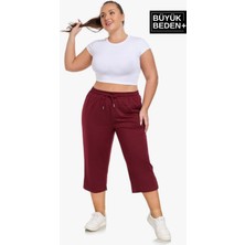 Superlife Kadın Büyük Beden Regular Fit Şort 6XL Düz Desenli Lastikli Cep Detaylı Bordo