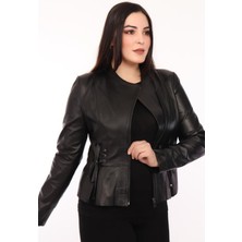 Hakiki Deri Siyah Porto Kadın Ceket