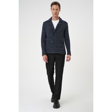 Efor Kruvaze İlikleme Torba Cep Lacivert Örme Triko Ceket 01