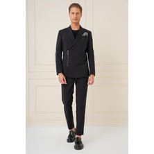 Efor Erkek Slim Fit Sivri Yaka Esnek Önden Fermuarlı Tasarım Siyah Ceket C 687