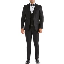 Efor Black 034 Slim Fit Yelekli Çıkarılabilir Saten Yaka Siyah Damatlık Smokin Takım