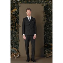 Efor Slim Fit Çift Yırtmaç Çizgili Lacivert Kruvaze Takım Elbise TK 884