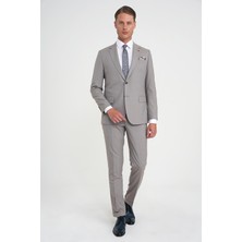 Efor Erkek Slim Fit Çift Yırtmaç Esnek Yelekli Klasik Bej Takım Elbise Tk 916