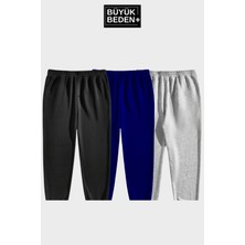 Üçlü Büyük Beden Reçme Paça Ince Eşofman Altı SPR25BEA52-3