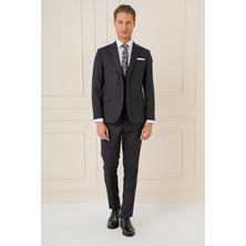 Efor Erkek Slim Fit Esnek Yelekli Klasik Siyah Takım Elbise Tk 897