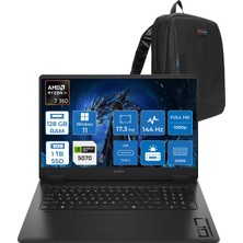 Hp Omen 17-DB1005NT Amd Ryzen Aı 7 350 128GB Ddr5 1tb SSD RTX5070 8gb Gddr7 17.3 Inç Fullhd (1920 x 1080) 144Hz 7ms 300NITS IPS Windows 11 Pro Taşınabilir Bilgisayar C67G2EAP50 + Zetta Çanta