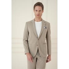 Efor Erkek Comfort Fit Mono Yaka Çift Yırtmaç Torba Cep Bej Blazer Ceket C 698