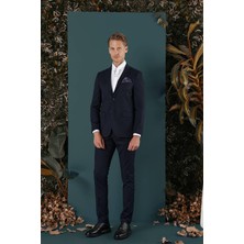 Efor Erkek Slim Fit Çift Yırtmaç Yünlü Çizgili Lacivert Ceket C 652