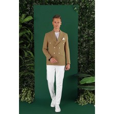 Efor Erkek Slim Fit Çift Yırtmaç Pamuklu Çizgili Kruvaze Camel Ceket C 644