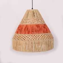 My Lamp MYLAMP Mihrace 40x40 cm Doğal Rafya ve Hazeran Avize - Turuncu Detaylı Bohem Sarkıt
