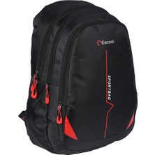 Escool Okul Sırt Çantası 3 Bölmeli Büyük Boy Sırt Çantası Suya Dayanıklı 45 cm Siyah