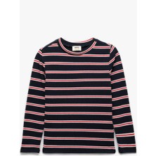 Koton Bisiklet Yaka Çizgili Lacivert Kız Çocuk Uzun Kollu T-Shirt 6WKG10290AK