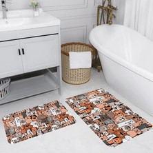 Eliana Home Dijital Baskı  Modern Banyo Halısı Ikili Banyo Paspası  LNA5122 100X60+60X50 cm