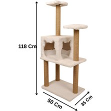 Üç Katlı Yuvalı Lüx Kedi Tırmalama Platformu ve Kedi Oyun Evi