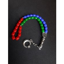 Mryart Azerbaycan Bayrak Renkli Plastik Boncuk Tesbih Ay Yıldız Püsküllü