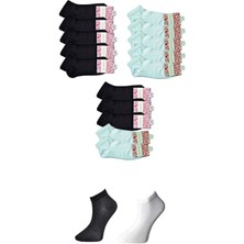 Siyah ve Beyaz Kadın Bilek Çorap 15 Çift