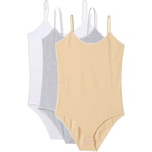 3 Adet Ip Askılı Kadın Çıtçıtlı Body Beyaz Gri Ten