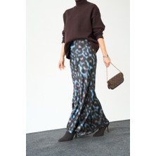 Palmira Uzun Saten ETEK - Siyah-Mavi