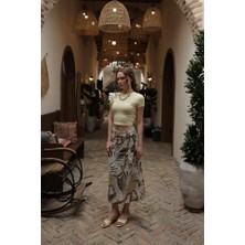 Desenli Viskon Etek - Gri