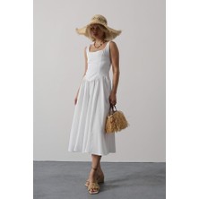 Askılı Uzun Elbise - Beyaz