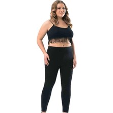 Kota Büyük Beden Kadın Uzun Paça Likralı Sporcu Düz Tayt Siyah 4000