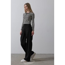 Beli Yarım Lastikli Palazzo Pantolon - Siyah