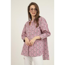 Kırmızı V Yakalı ve Desenli Gömlek