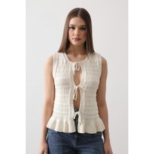 Önü Bağlamalı Yelek - Ekru