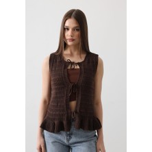 Önü Bağlamalı Yelek - Kahve