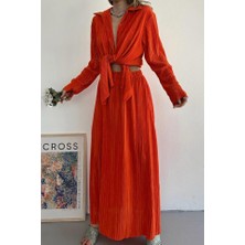 Oranj Fitilli Gömlek Ve Uzun Etek Takım