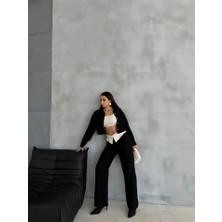 KETEN GÖMLEK-CROP-SALAŞ PANTOLON TAKIM - Siyah