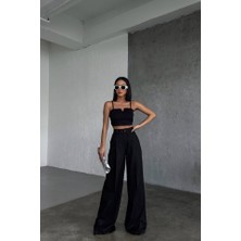 Üç Düğme Detayli Palazzo Pantolon