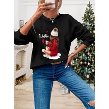 Kadın Yılbaşı Özel Uzun Kollu Bisiklet Yaka Desenli Viskon Iki Iplik Bluz