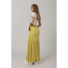 Bel Lastikli Dantel Etek - Sarı