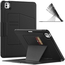 Apple iPad Pro 11 M4 (2024) Kartlıklı Multifonksiyonel Manyetik Standlı Kalemlikli Zırhlı Smart Kılıf A2836 A2837