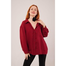 Basic Oversize Bordo Gömlek