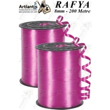 Pembe Rafya Şerit Kurdela 2 Adet 8mm 200 Metre Rabant Rafya Renkli Hediye Paketleme Ipi Kurdela Balon Bağlama Ponpon