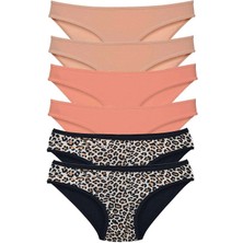 6 Adet Likralı Kadın Slip Külot Leopar Ten Pudra