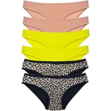 6 Adet Likralı Kadın Slip Külot Leopar Ten Sarı